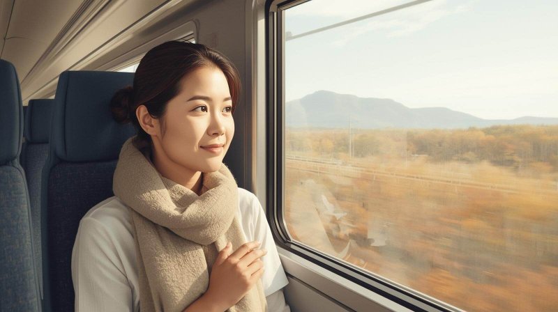 軽やかな帰路を楽しむ日本の30代の女性旅行者